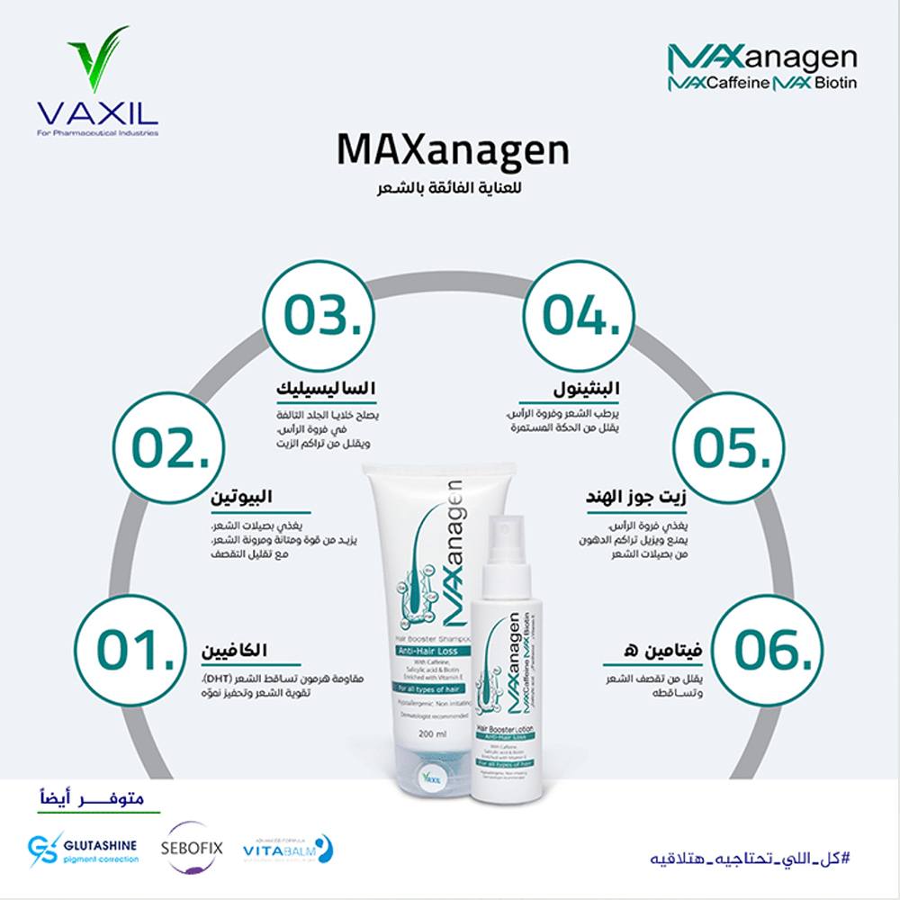 شامبو Maxanagen لعلاج تساقط الشعر 200ml ✨ يقوي ويكثف الشعر من الجذور للأطراف