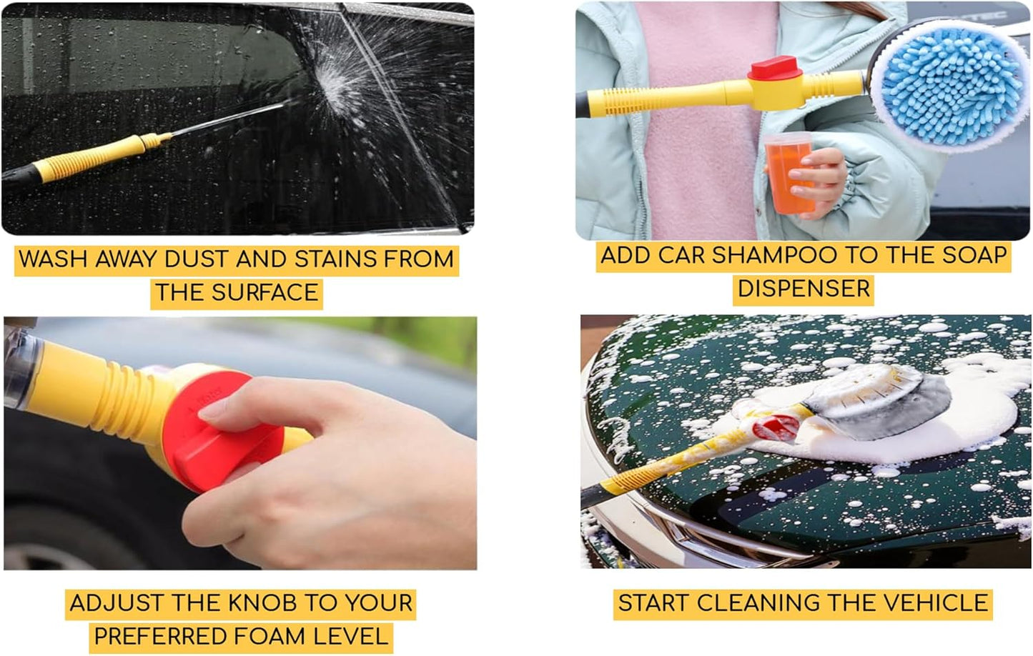 فرشة غسيل السيارات الدوّارة مع خزان صابون وذراع طويلة – 6B6i7Gc
