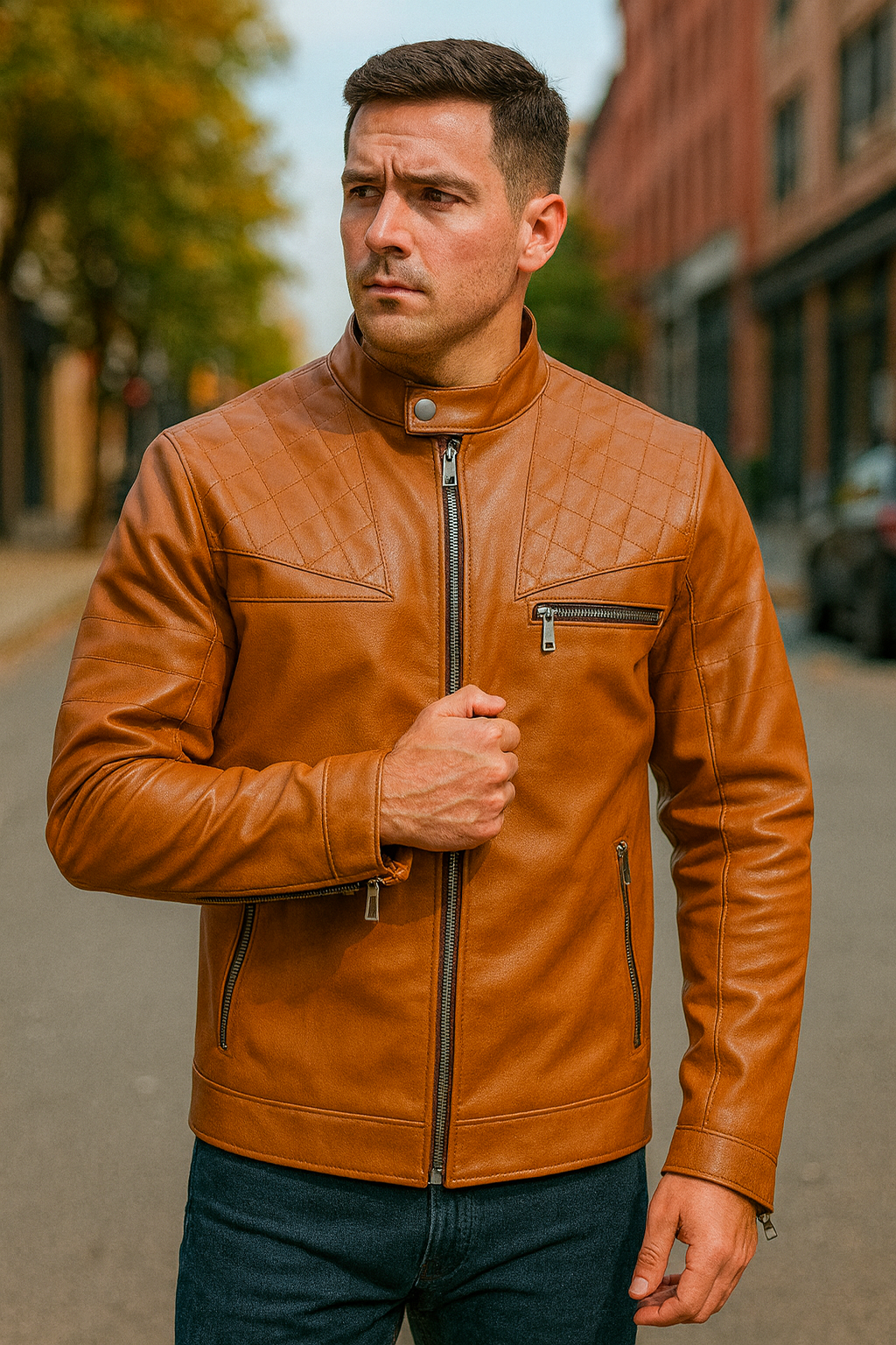 جاكيت جلد مبطن فرو شتوي رجالي 🧥 | دفا × أناقة