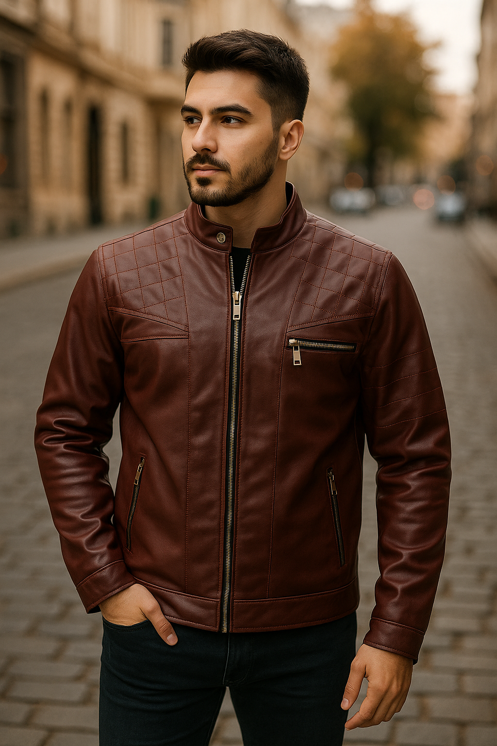 جاكيت جلد مبطن فرو شتوي رجالي 🧥 | دفا × أناقة