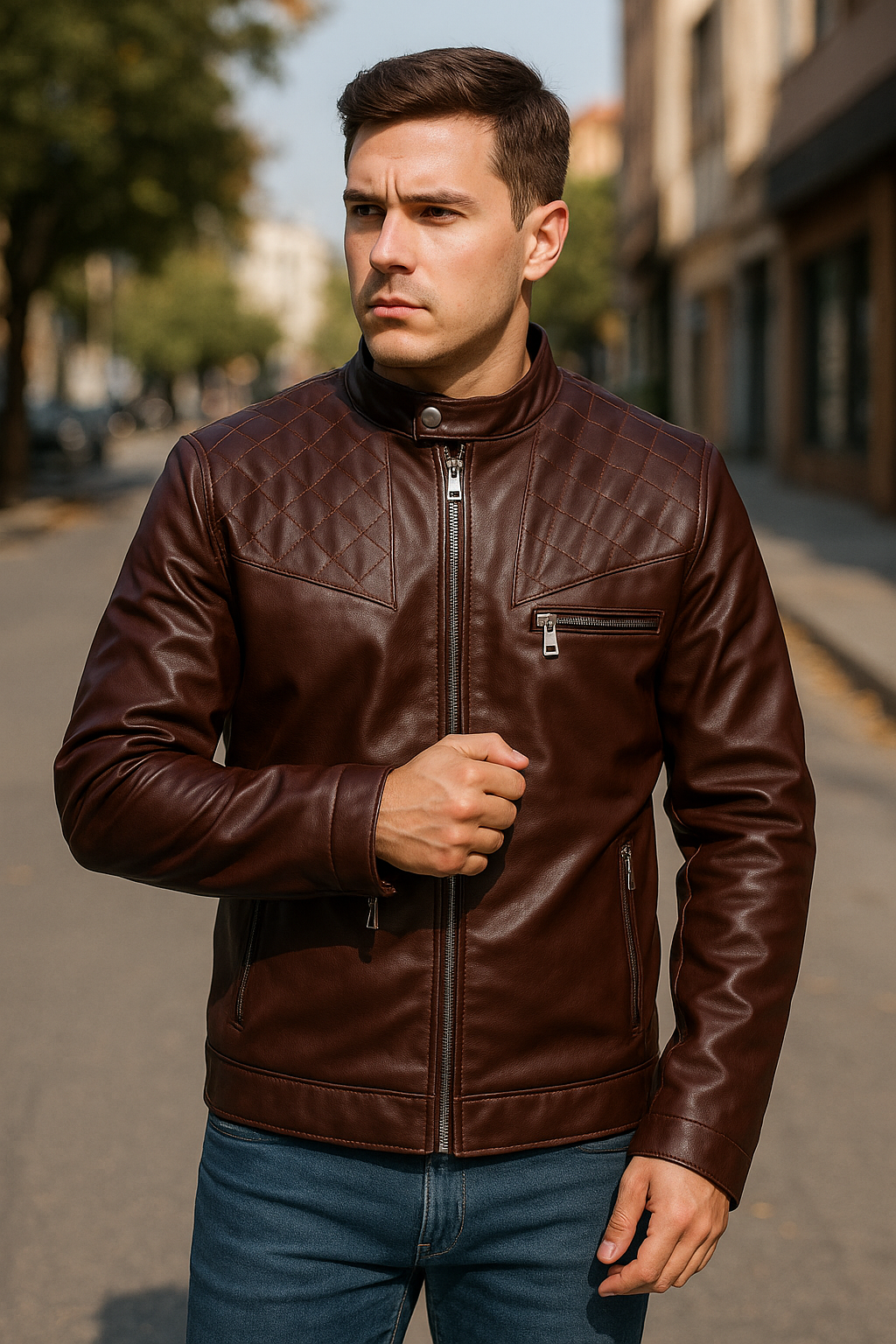 جاكيت جلد مبطن فرو شتوي رجالي 🧥 | دفا × أناقة