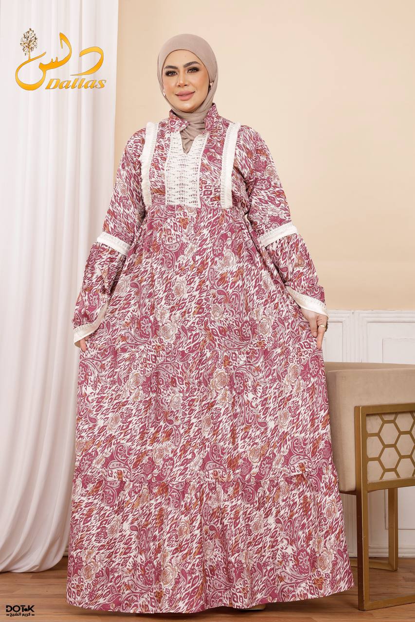 عباية صيفي فسكوز مستوردة – طباعة وردي أنيقة 2025 🌸✨