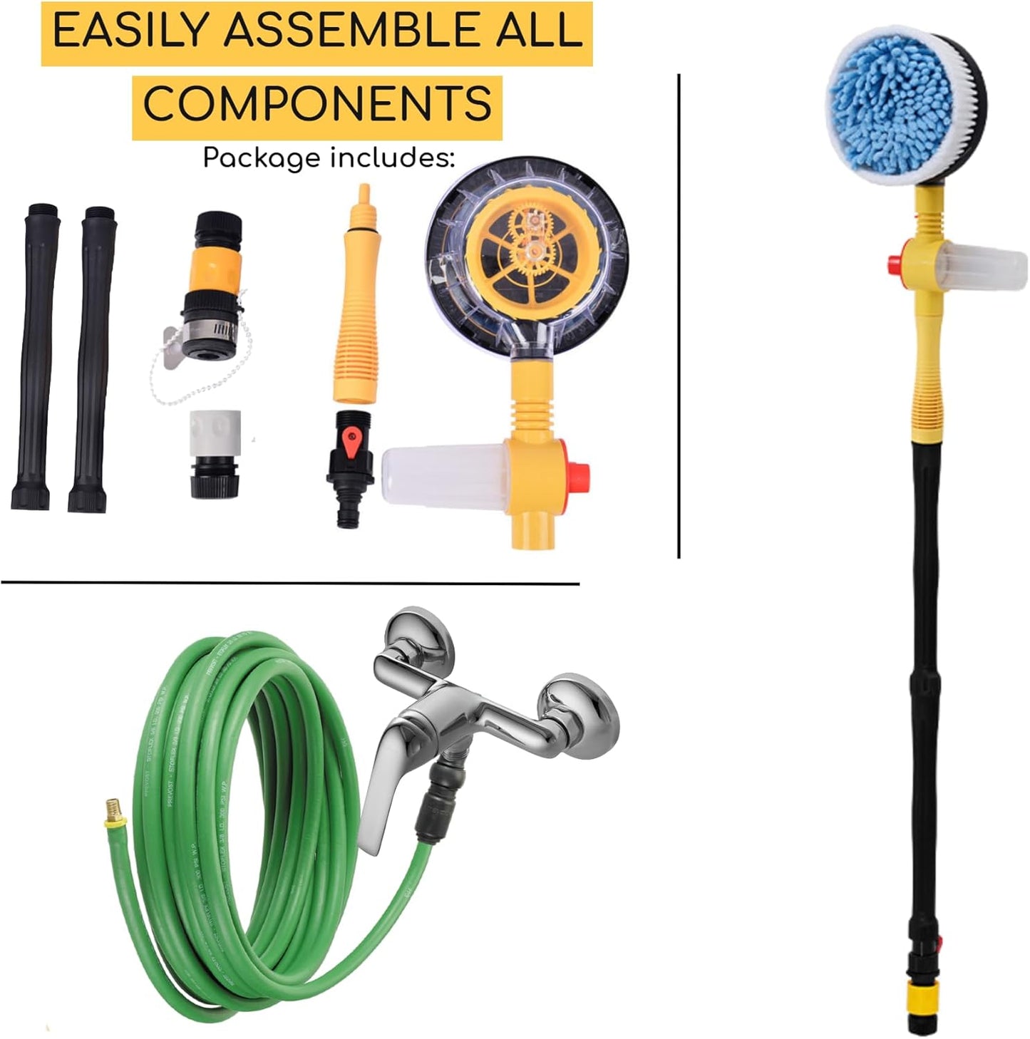 فرشة غسيل السيارات الدوّارة مع خزان صابون وذراع طويلة – 6B6i7Gc