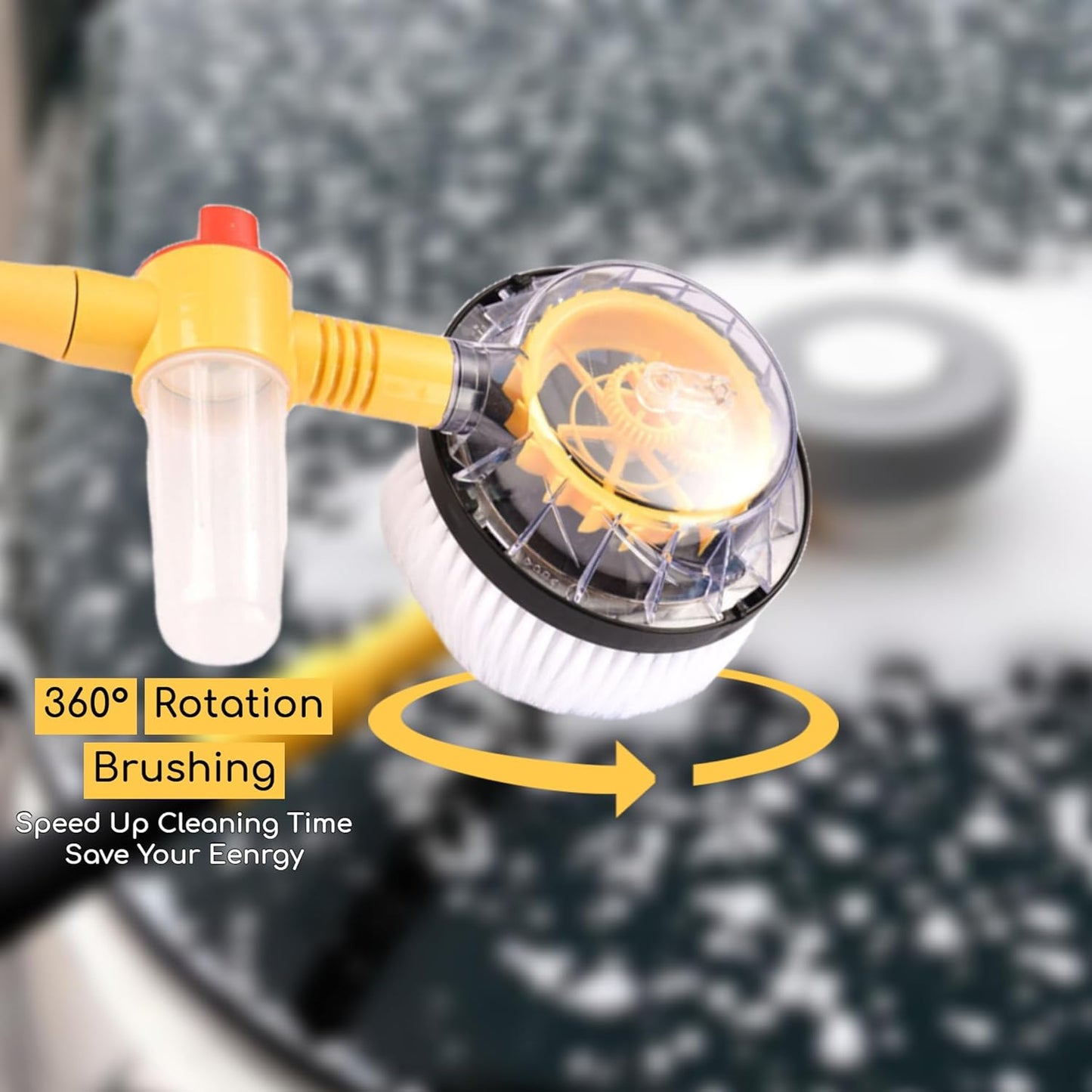 فرشة غسيل السيارات الدوّارة مع خزان صابون وذراع طويلة – 6B6i7Gc