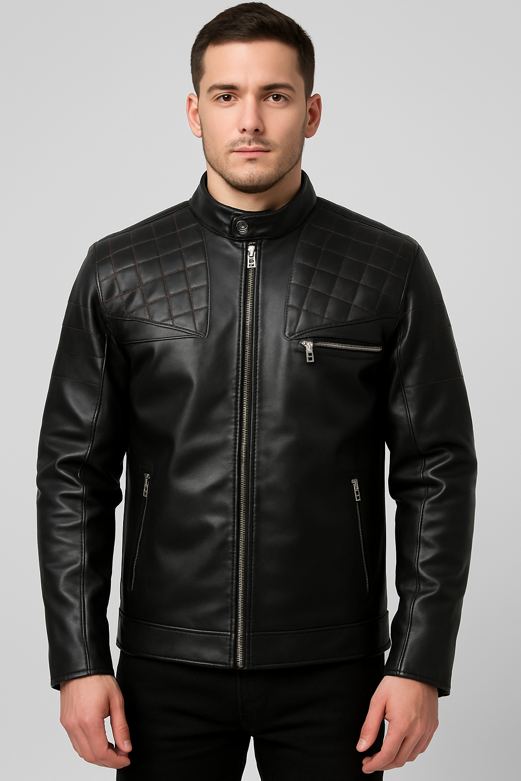 جاكيت جلد مبطن فرو شتوي رجالي 🧥 | دفا × أناقة