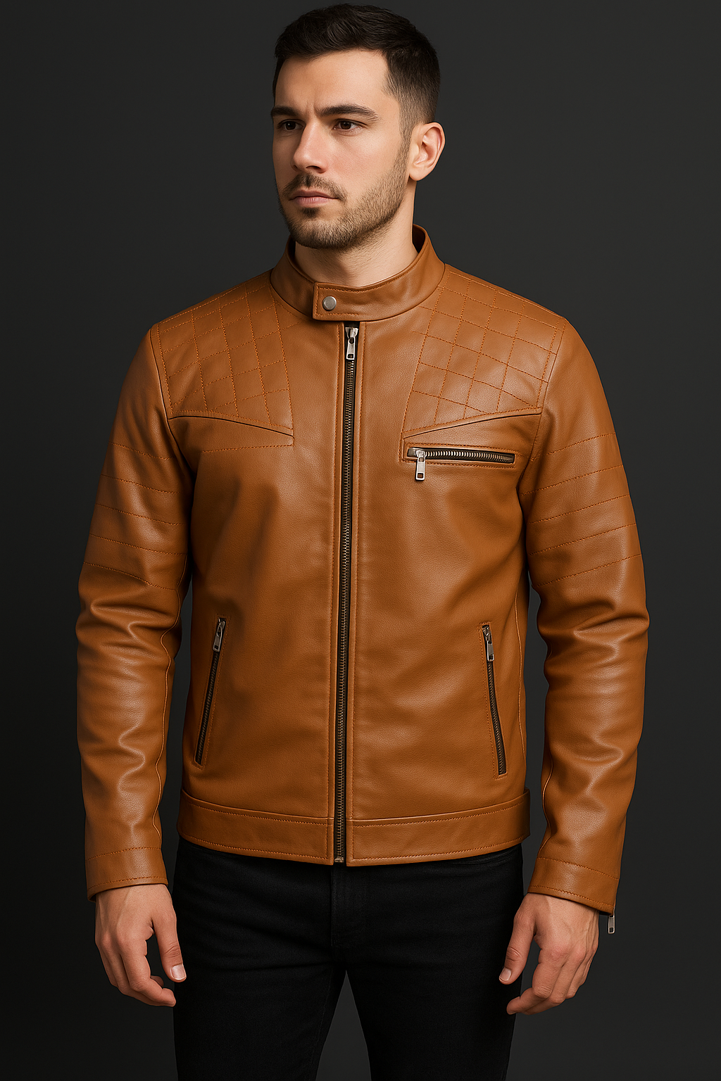 جاكيت جلد مبطن فرو شتوي رجالي 🧥 | دفا × أناقة