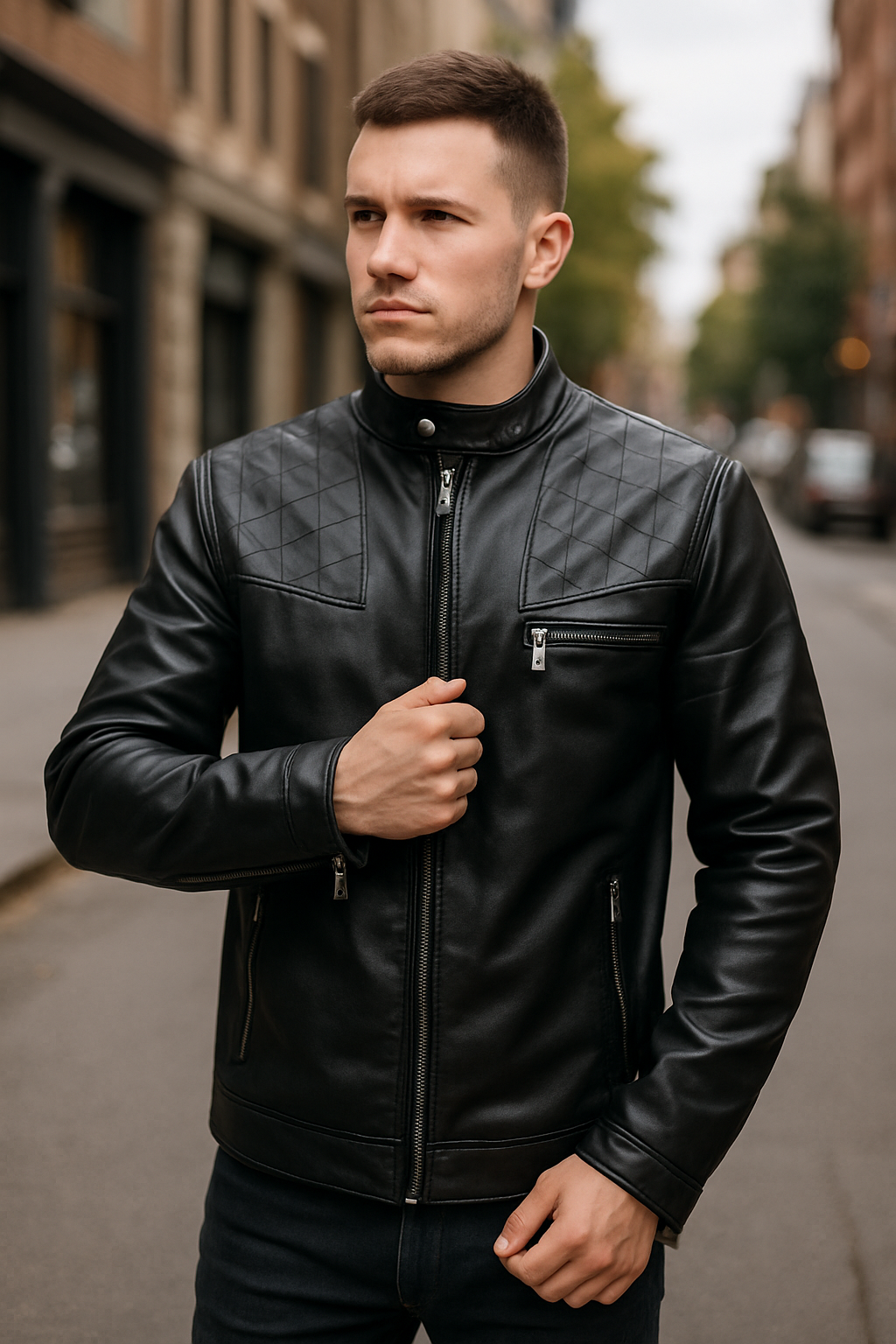 جاكيت جلد مبطن فرو شتوي رجالي 🧥 | دفا × أناقة