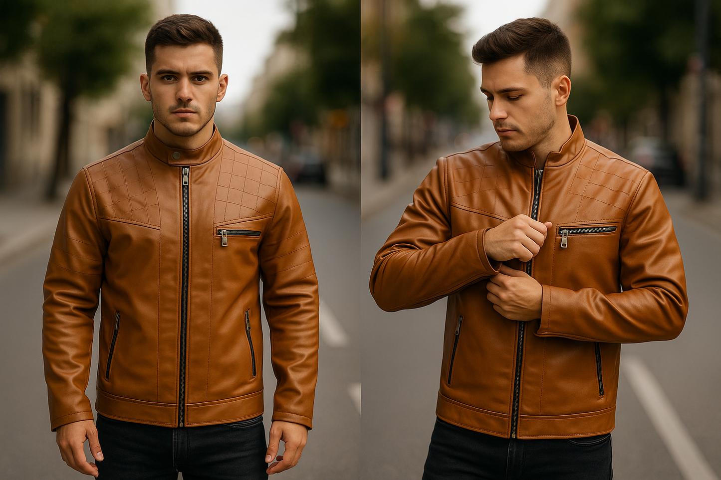 جاكيت جلد مبطن فرو شتوي رجالي 🧥 | دفا × أناقة