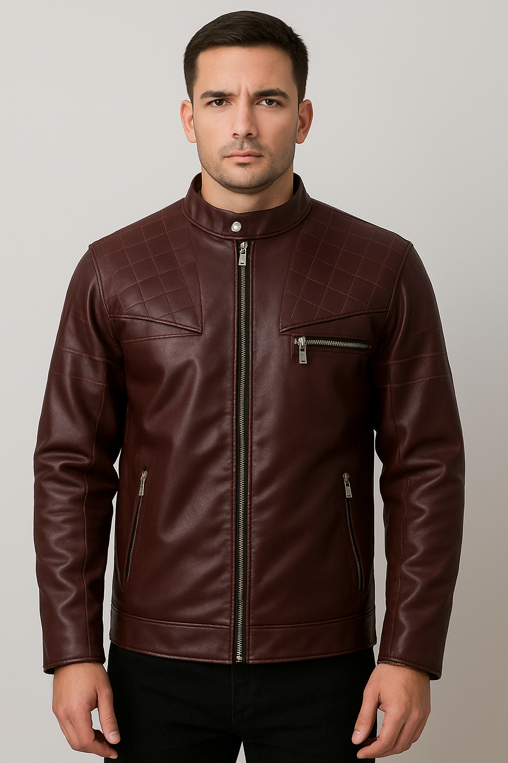 جاكيت جلد مبطن فرو شتوي رجالي 🧥 | دفا × أناقة