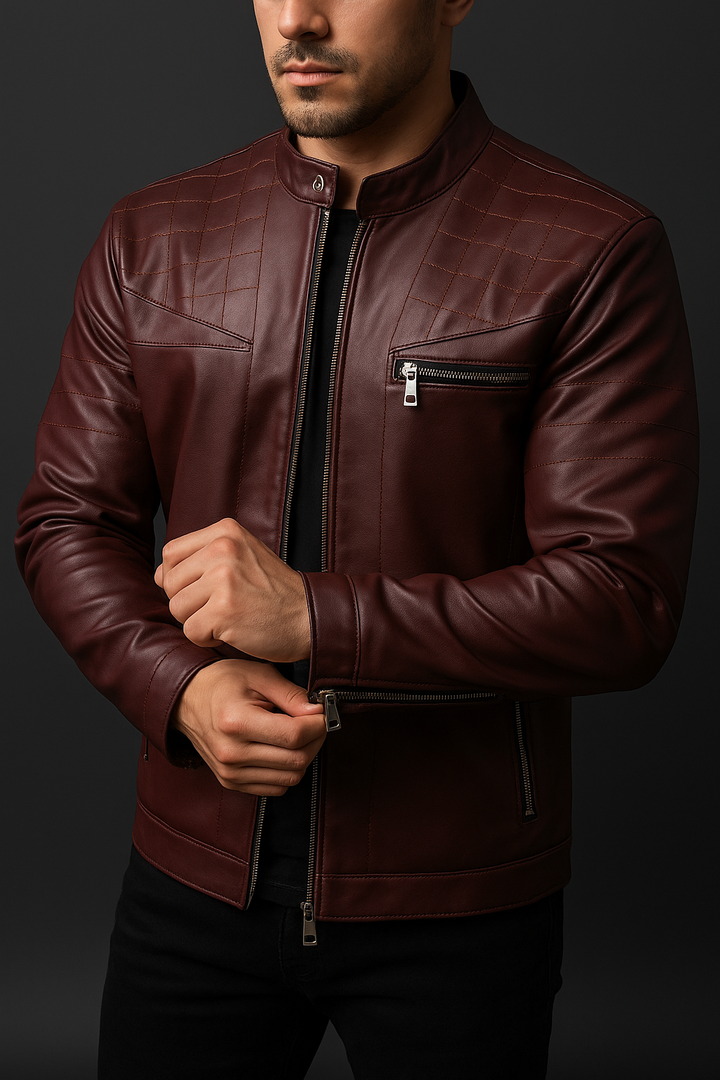 جاكيت جلد مبطن فرو شتوي رجالي 🧥 | دفا × أناقة